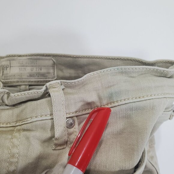 FREE PEOPLE‎ Womens Jeans SZ 27R Midrise Khaki Busted Knee Skinny Stretchy Boho - Picture 6 of 13